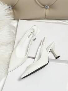 Giày cao gót nữ mũi nhọn, gót mỏng, chất liệu giả da, quai sau, thiết kế khoét hở, gót nhọn kiểu "gót mèo", thanh lịch, giày bít mũi nữ, trang phục mùa hè. - trắng - Xem 5