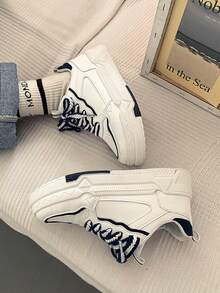 女士休闲运动鞋，厚底时尚百搭，派对鞋，适合娇小身材，运动风格，舒适轻便的运动平底鞋，女士鞋 - 藍色 - 查看 5