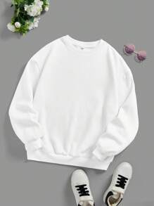 Tween Girls Loose Casual Slogan Print Crew Neck Sweatshirt, Autumn/Winter - White - View 2