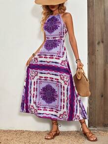 SHEIN VCAY Scarf Print Cami Dress - Purple - View 1