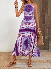 SHEIN VCAY Scarf Print Cami Dress - Purple - View 3