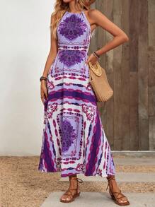 SHEIN VCAY Scarf Print Cami Dress - Purple - View 4