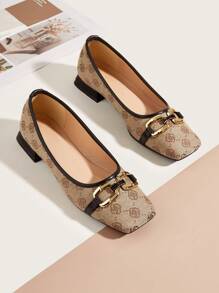 Women's Flat Shoes With Metallic Decorated Square Toe - Multicolor - View 1