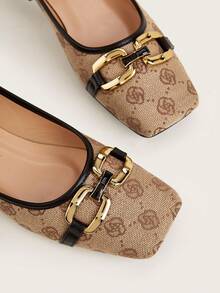 Women's Flat Shoes With Metallic Decorated Square Toe - Multicolor - View 3