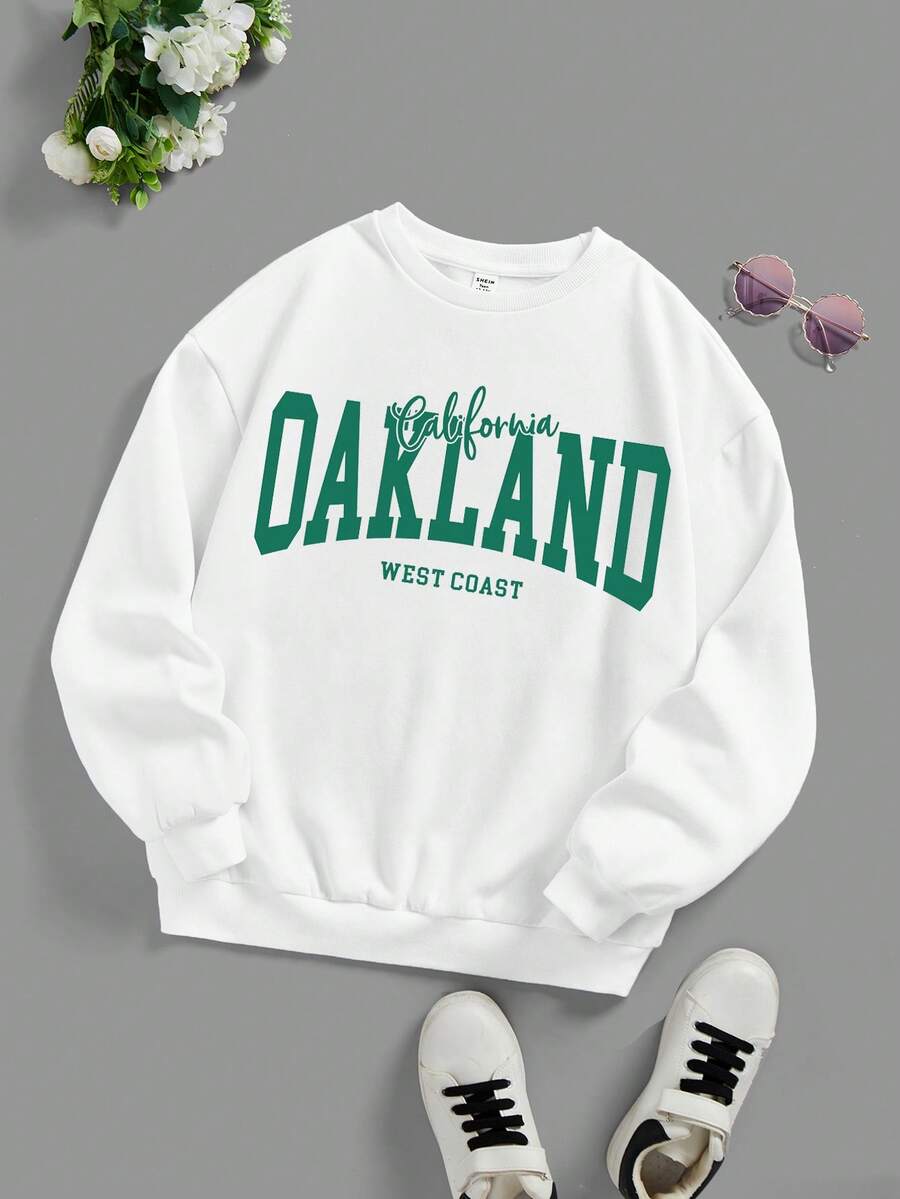 青少年女孩字母圖案加絨內裏運動衫