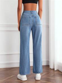 SHEIN Essnce Jeans con bolsillo oblicuo - Azul lavado medio - Ver 2
