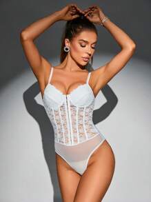 Allurite 蕾絲吊帶連體衣 - 白色 - 查看 5