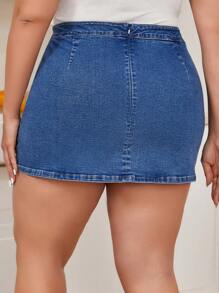 SHEIN Essnce Hơn Cao eo Bọc Váy Denim - Rửa trung bình - Xem 2