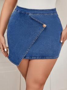 SHEIN Essnce Hơn Cao eo Bọc Váy Denim - Rửa trung bình - Xem 5