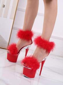 欧美风格性感、时尚、透气、晶莹剔透的高跟凉鞋，适合表演、钢管舞、模特、婚礼、春季、夏季、派对、夜总会、酒店、晚会 - 紅色 - 查看 1