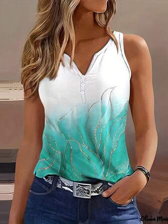 Graphic Print Ombre Tank Top