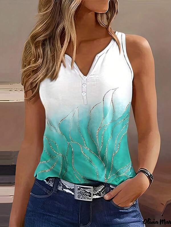 Graphic Print Ombre Tank Top