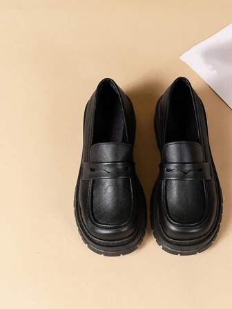 Ladies' Slope Heel And Thick Sole Shoes, Minimalist Flat Loafers