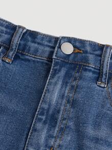 SHEIN Teen Girl Ripped Raw Hem Denim Shorts - Medium Wash - View 3