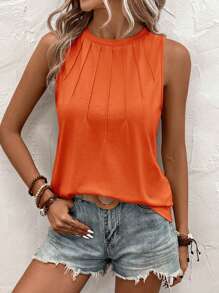 SHEIN LUNE Top tank unicolor con fruncido - Naranja Quemada - Ver 4