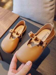 Children's Simple & Comfortable Flat Shoes For Girls, Embossed Ballerina Flats With Lychee Pattern - Brown - View 2