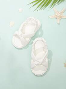 Girls' Flat Sandals With Infant Bowknot Decoration And Open Heel - White - View 1