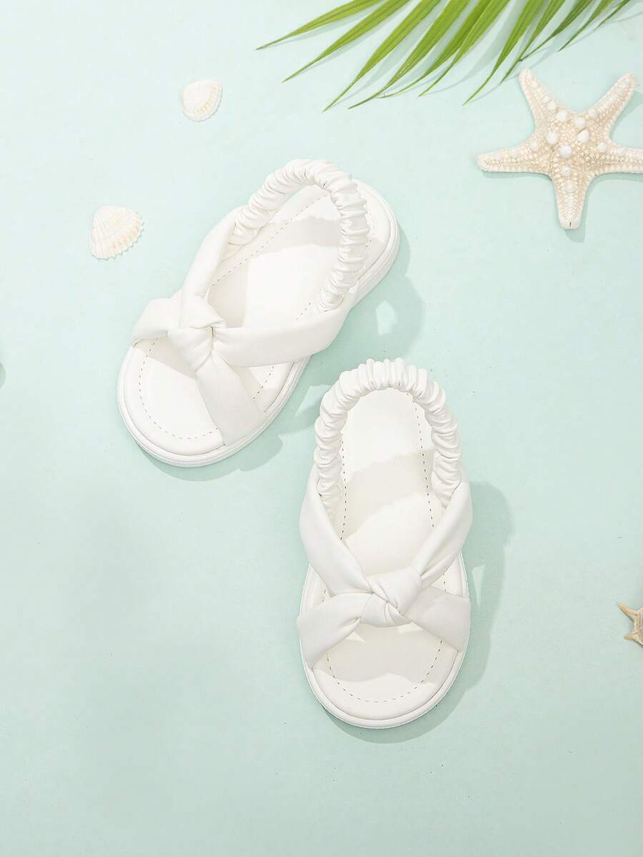 Girls' Flat Sandals With Infant Bowknot Decoration And Open Heel - White - View 1