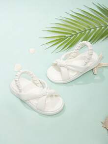 Girls' Flat Sandals With Infant Bowknot Decoration And Open Heel - White - View 3