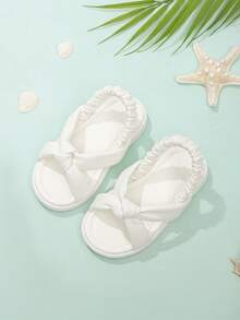 Girls' Flat Sandals With Infant Bowknot Decoration And Open Heel - White - View 4