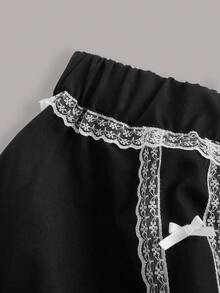 ROMWE Goth Plus Contrast Lace Bow Decor Skirt - Black - View 3