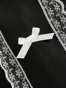 ROMWE Goth Plus Contrast Lace Bow Decor Skirt - Black - View 4