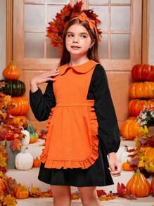 SHEIN Cô gái Tween Hai âm Viền Ruffle Tay áo lồng đèn Đầm Với băng đô - Nhiều màu - Xem 1