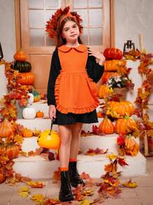 SHEIN Cô gái Tween Hai âm Viền Ruffle Tay áo lồng đèn Đầm Với băng đô - Nhiều màu - Xem 4