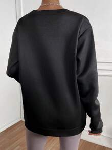 SHEIN Unity 愛心圖案落肩袖運動衫 - 黑色 - 查看 2