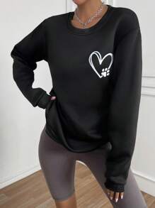 SHEIN Unity 愛心圖案落肩袖運動衫 - 黑色 - 查看 5