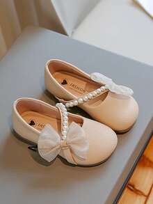 Children's Girl's Butterfly & Faux Pearl Decorated Mary Jane Flat Shoes - Apricot - View 3