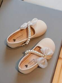 Children's Girl's Butterfly & Faux Pearl Decorated Mary Jane Flat Shoes - Apricot - View 5