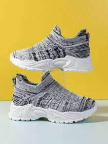 Unisex Kids Knit Mesh Design Anti-Slip Shock Absorbing Outdoor Sports And Leisure Running Shoes With Good Breathability, Suitable For All Seasons - Multicolor - View 3