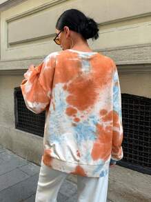 EURMUSE Tie Dye Drop Shoulder Sweatshirt - Multicolor - View 1