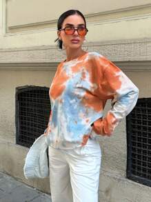 EURMUSE Tie Dye Drop Shoulder Sweatshirt - Multicolor - View 4