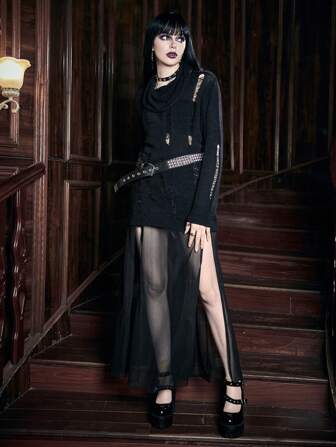 Pull Unicolore Déchiré À Col Bénitier