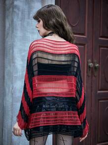 ROMWE PUNK Jersey con patrón de rayas de manga murciélago sin cinturón - Multicolor - Ver 2