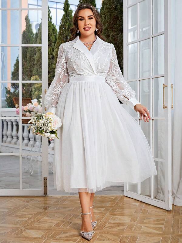 Simplee Talla grande Vestido de malla con encaje en contraste