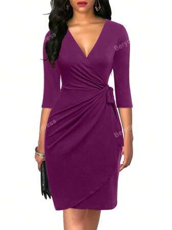 Solid Knot Side Wrap Dress