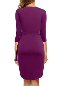 Solid Knot Side Wrap Dress - Purple - View 2