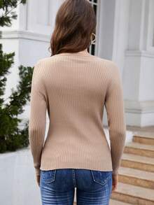Pull Unicolore Manches Raglan Côtelé - Nude - Voir 2