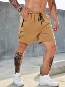 Manfinity Men Plus Flap Pocket Side Drawstring Waist Shorts