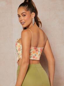 Hauture 花卉荷葉邊肩帶短款上衣 - 彩色 - 查看 4