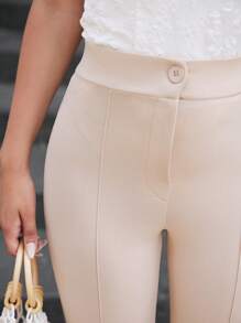 RueChic Solid Flare Leg Trousers - Beige - View 6