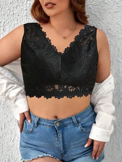 Plus Floral Lace Scallop Trim Bralet