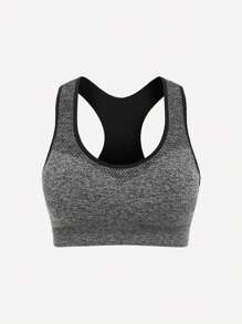 Yoga Basic Contrast Binding Racer Back Sports Bra - Grey - View 1