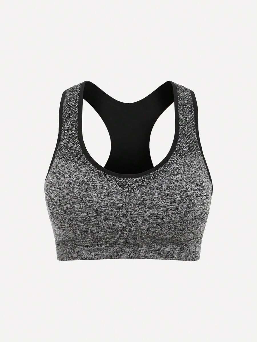 Yoga Basic Contrast Binding Racer Back Sports Bra - Grey - View 1