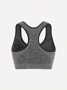Yoga Basic Contrast Binding Racer Back Sports Bra - Grey - View 3