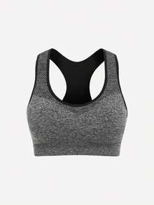 Yoga Basic Contrast Binding Racer Back Sports Bra - Grey - View 4