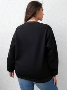 INAWLY Plus Halloween Ghost Pattern Drop Shoulder Sweatshirt - Black - View 2